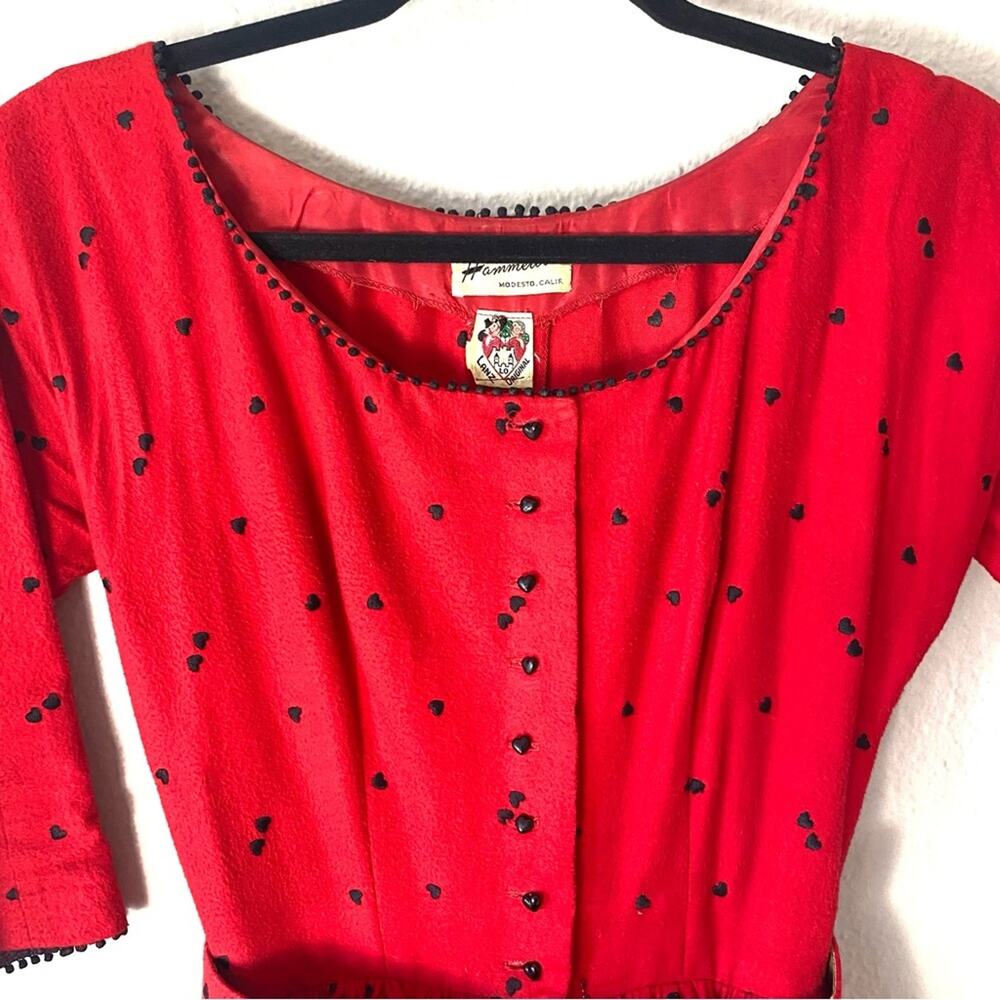 Vintage 1950s Lanz Heart Print Fit & Flare Circle Skirt Dress Size Small